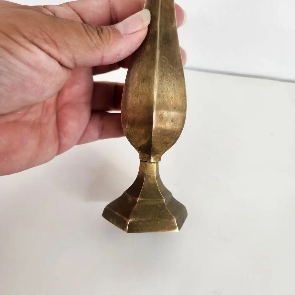 VTG Hexagonal Brass Bud Vase Made in Indian Boho Bohemian Mediterranean